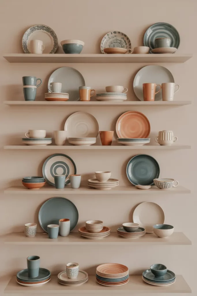 Mismatched Dinnerware and Open Display