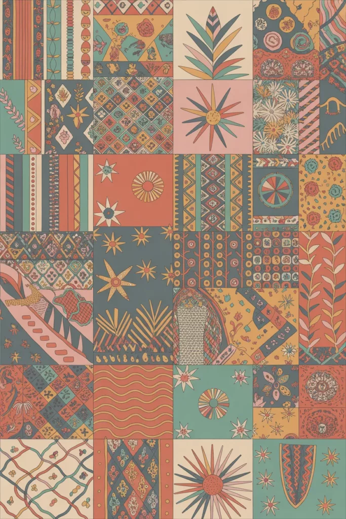Colorful Patchwork Boho Wallpaper