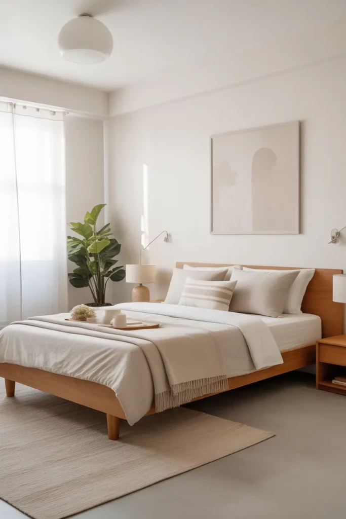 Crisp White Walls with Natural Wood Accents