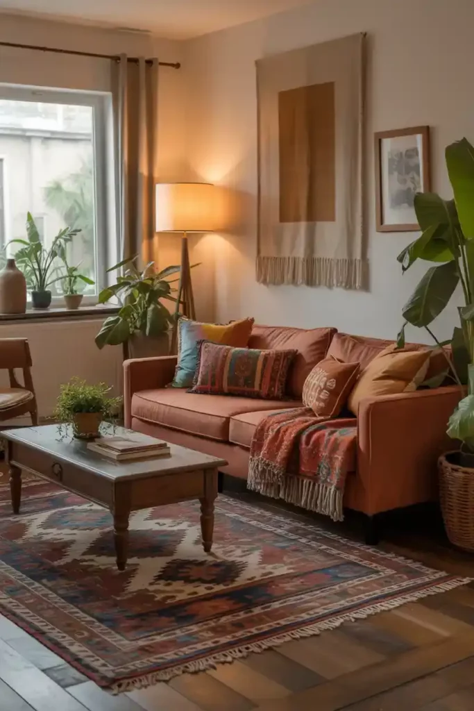 Earthy Sofa with Patterned Throws