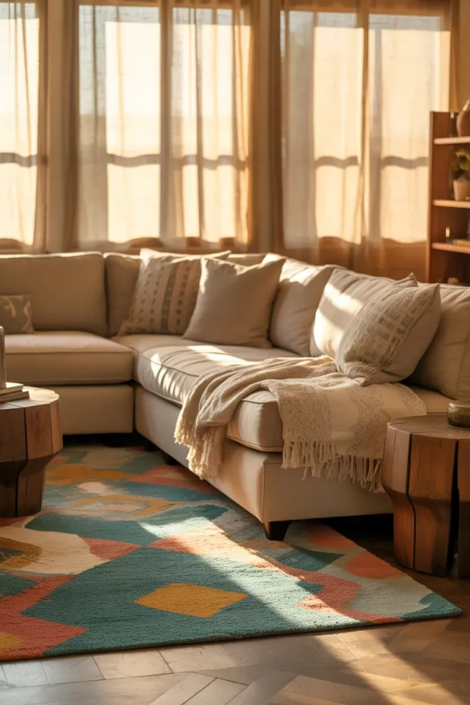Farmhouse Bedroom with Patterned Rugs