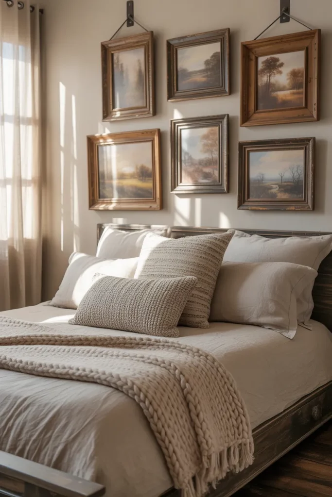 Farmhouse Bedroom with Rustic Artwork