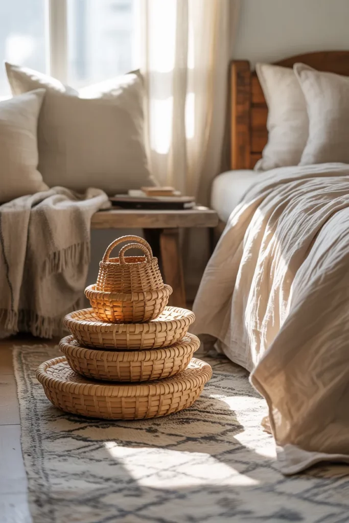Farmhouse Bedroom with Woven Accents