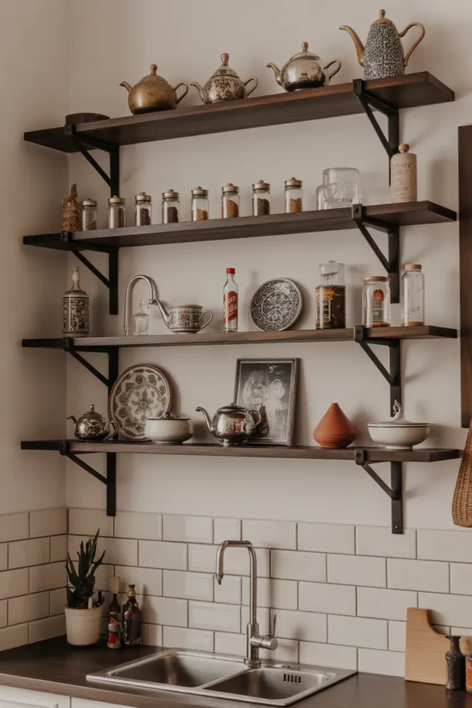 Floating Wooden Shelves with Global Décor