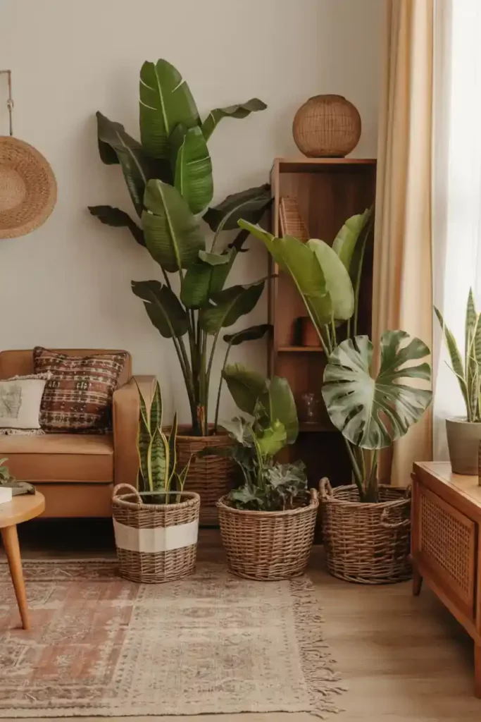 Indoor Plants in Woven Baskets