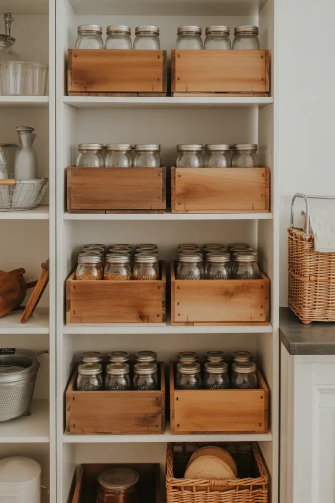 Mason Jar Storage with Wooden Crates