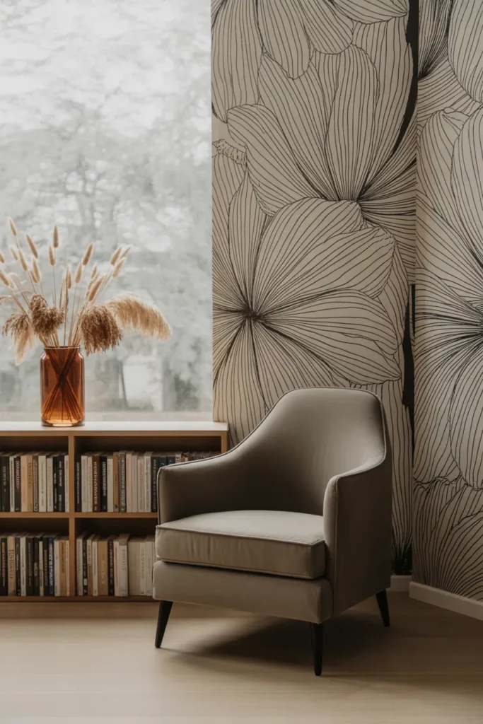 Neutral Botanical Line Art Wallpaper