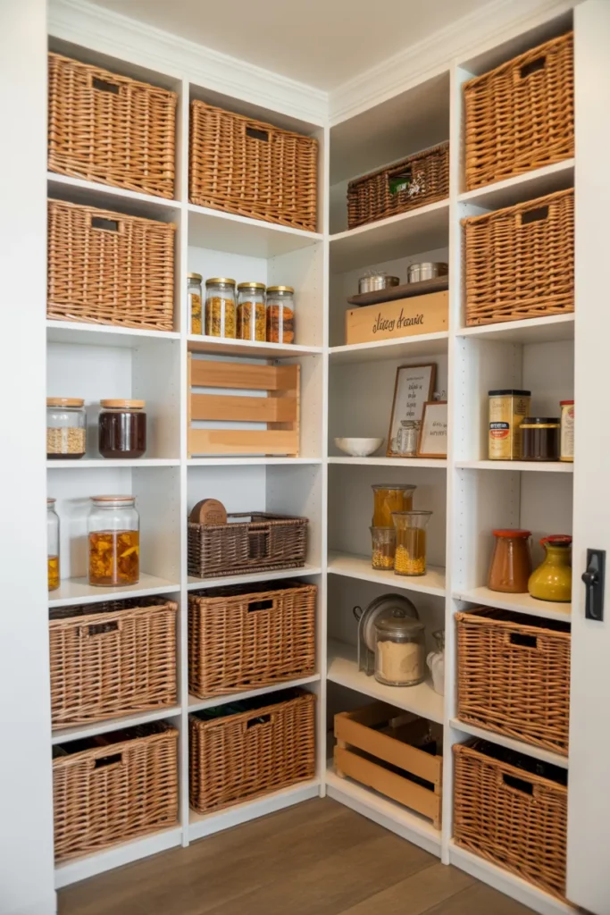 Open Pantry with Woven Baskets