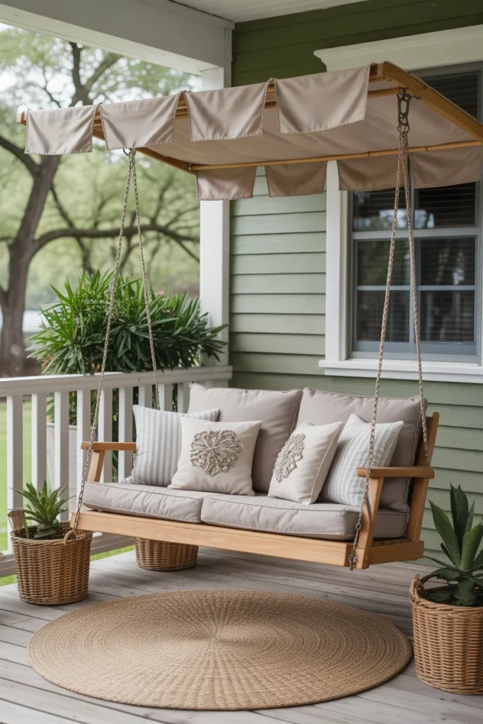 Rustic Porch Swing with Canopy