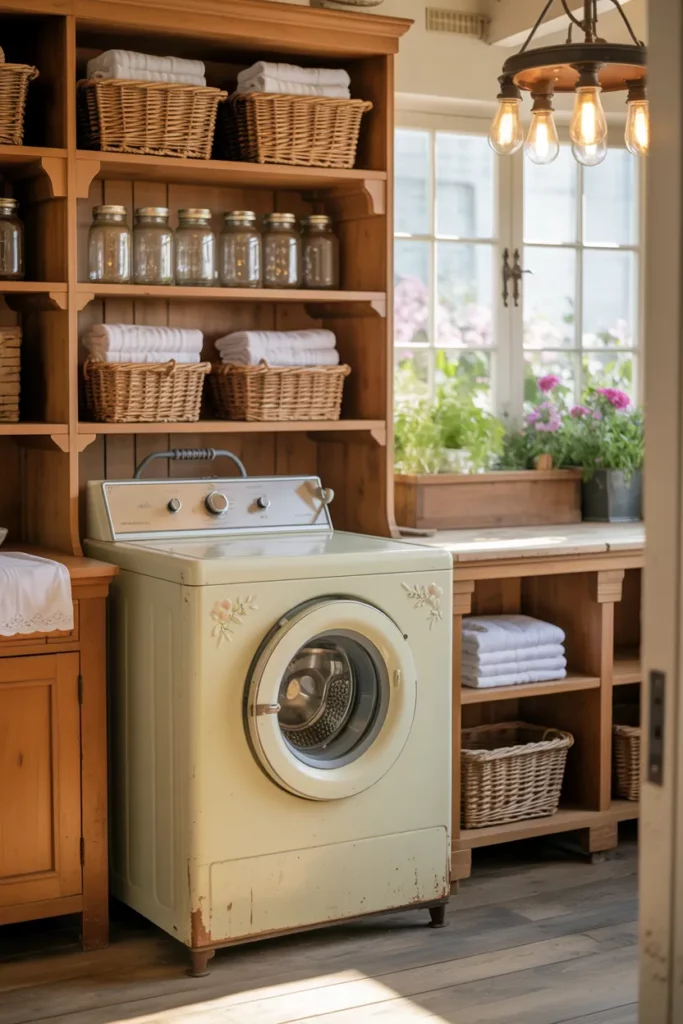Rustic Wooden Cabinets with Open Shelving