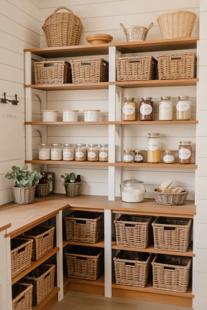Rustic Wooden Shelving for a Classic Farmhouse Feel