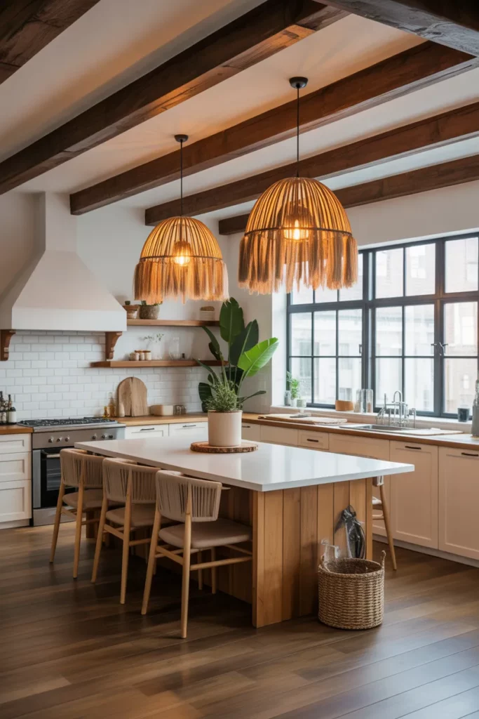 Statement Ceiling Beams and Pendant Lights