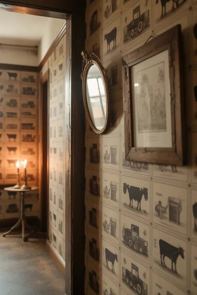 Vintage Farm Print Wallpaper