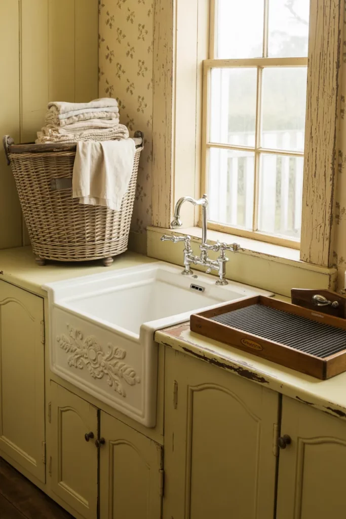 Vintage Washbasin with Distressed Countertop
