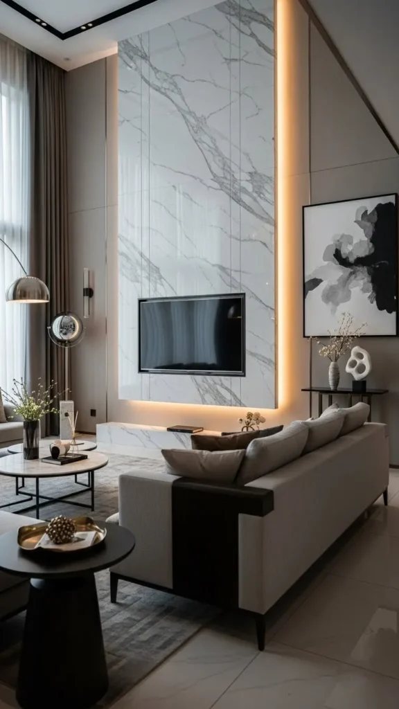 Marble Clad TV Wall Elegance