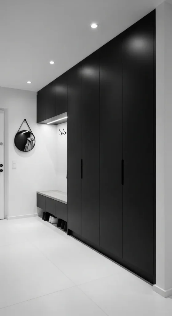 Monochrome Entryway with Built In Storage