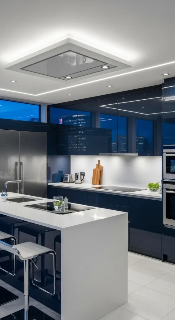 Glossy Navy Cabinets for a Luxe Finish