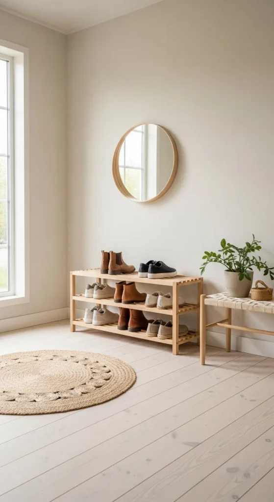 Light Wood Shoe Rack with Open Design