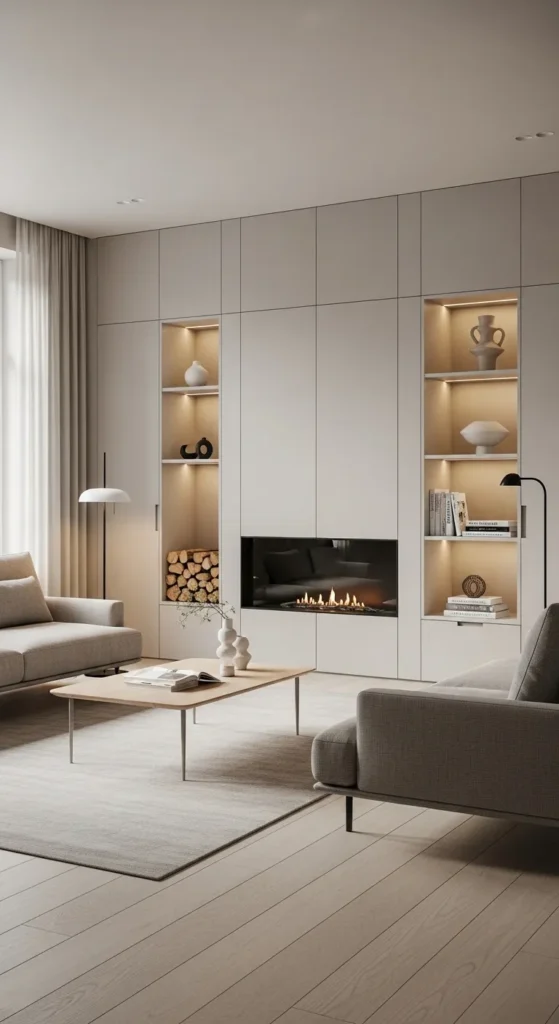 Minimalist Living Room with Built In Storage