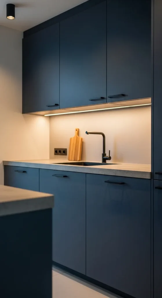Navy Cabinets with Black Hardware