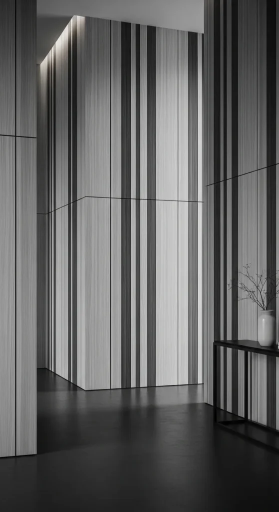 Monochrome Entryway with Vertical Paneling