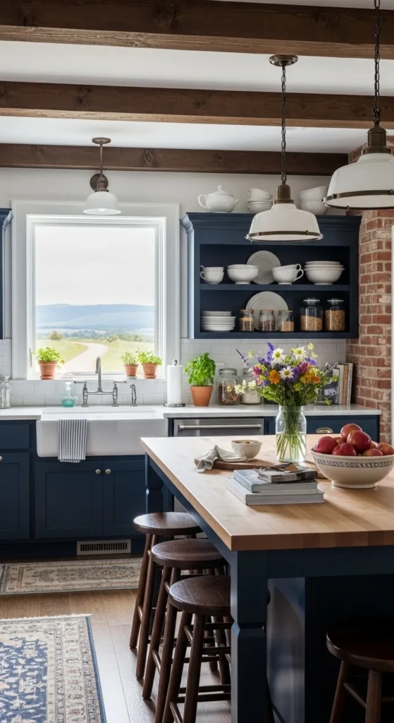 Navy Cabinets in a Farmhouse Kitchen