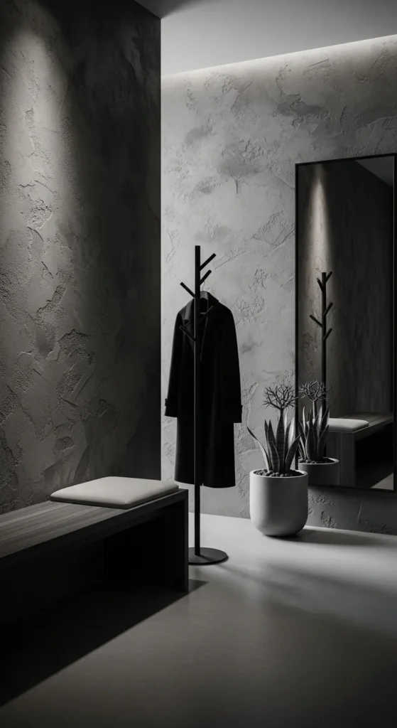 Monochrome Entryway with Textured Walls