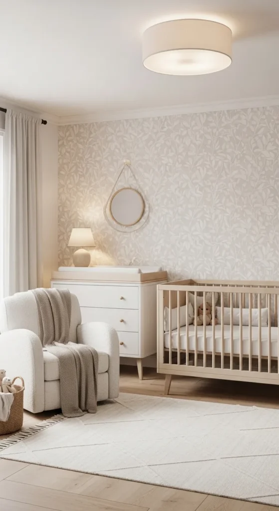 Minimalist Nursery With Neutral Wallpaper