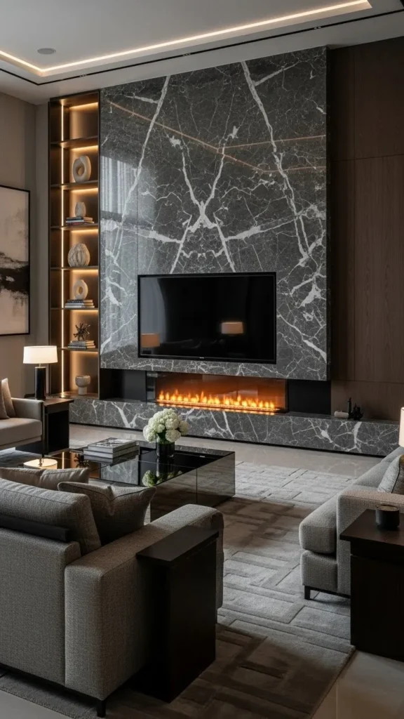 TV Wall with Integrated Fireplace