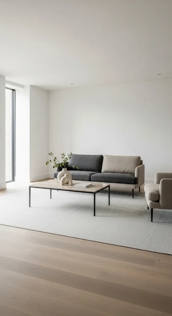 Minimalist Living Room with Large Area Rug