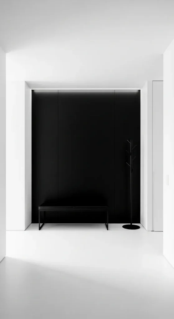 Monochrome Entryway with Black Accent Wall