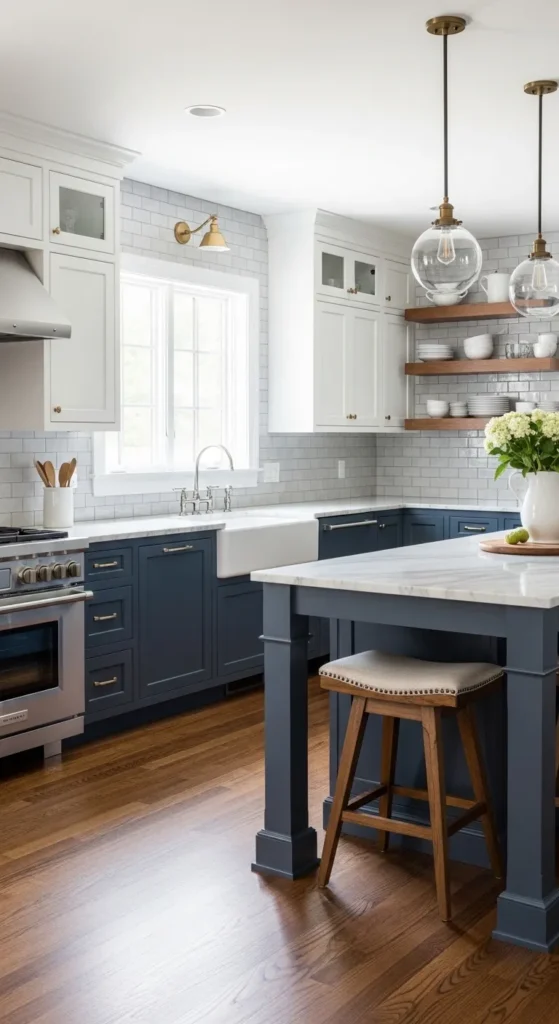 Navy Cabinets in a Transitional Kitchen