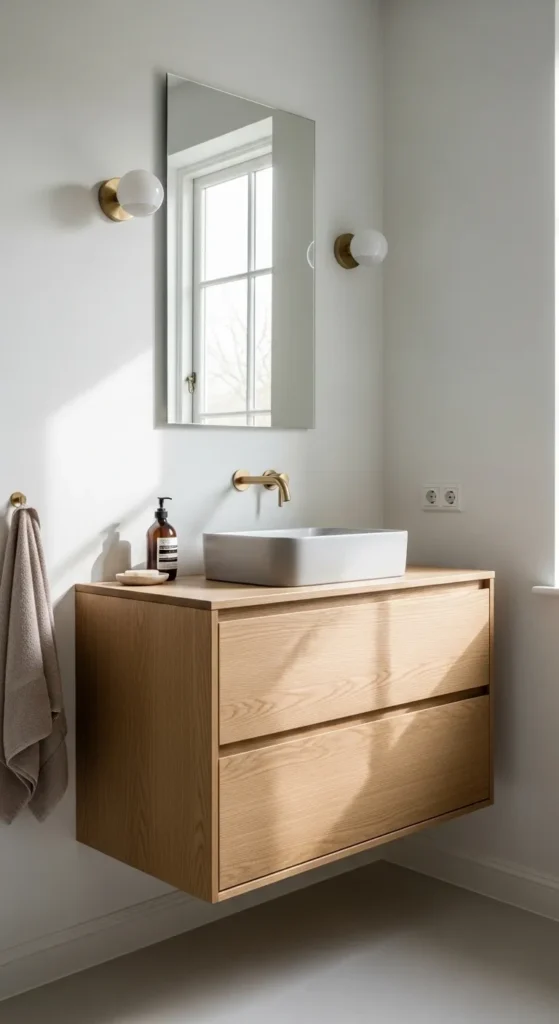 Light Wood Vanity with Soft White Tones