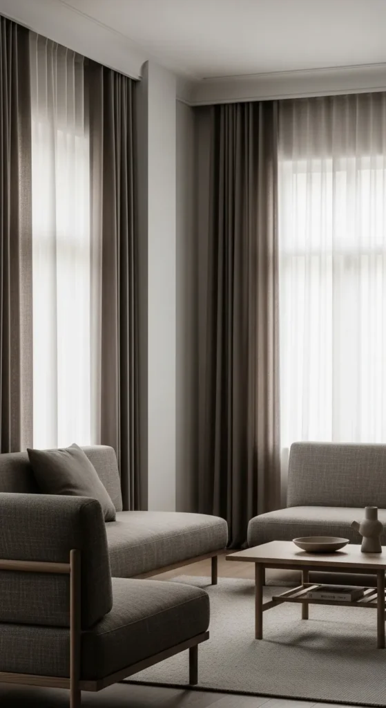 Minimalist Living Room with Neutral Curtains