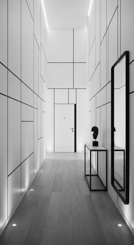 Narrow Monochrome Entryway Design