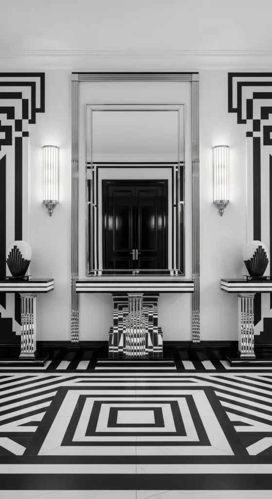 Monochrome Entryway with Art Deco Touch