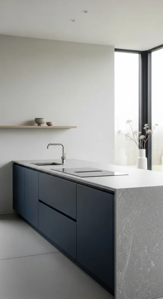 Navy Cabinets with Minimalist Styling