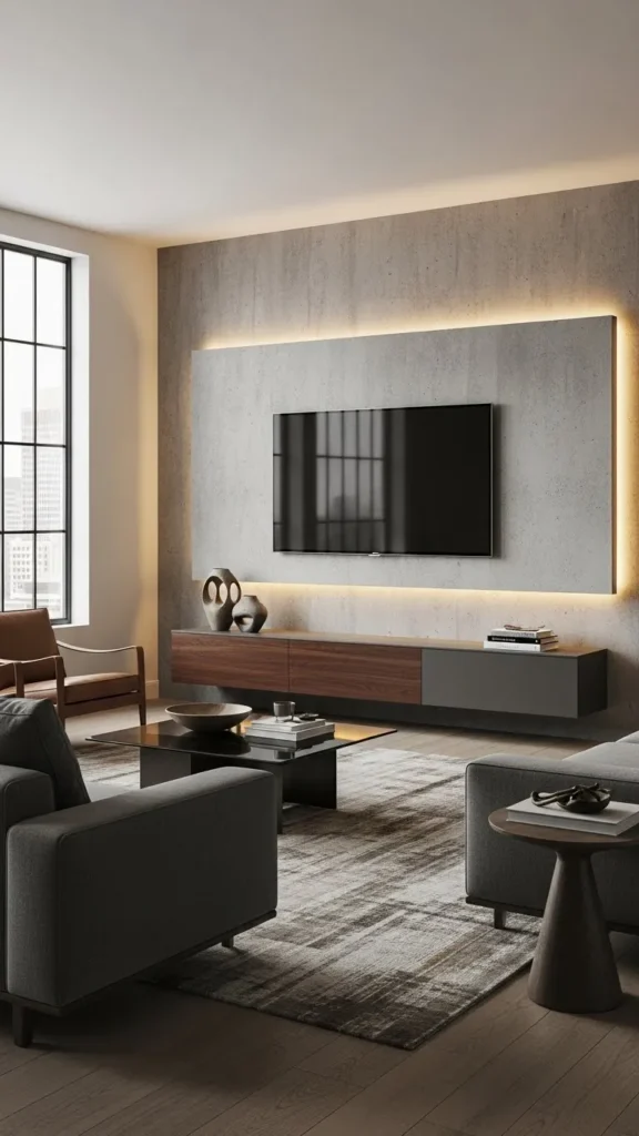 Concrete Finish Modern TV Wall