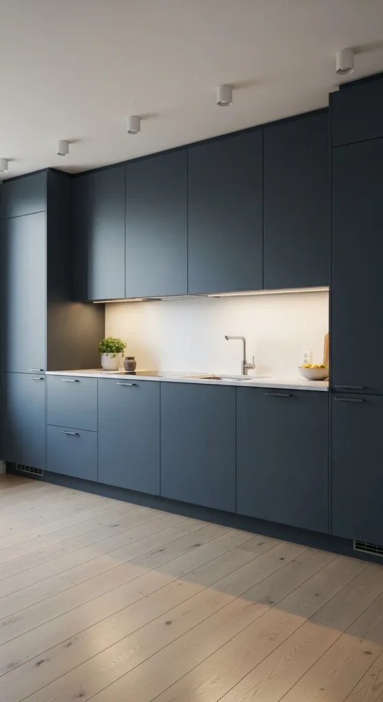 Matte Navy Cabinets for a Modern Look