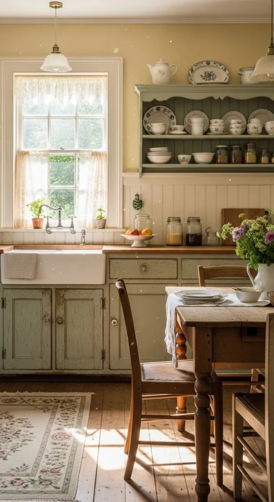 Vintage Inspired Cabinets With Soft Distress