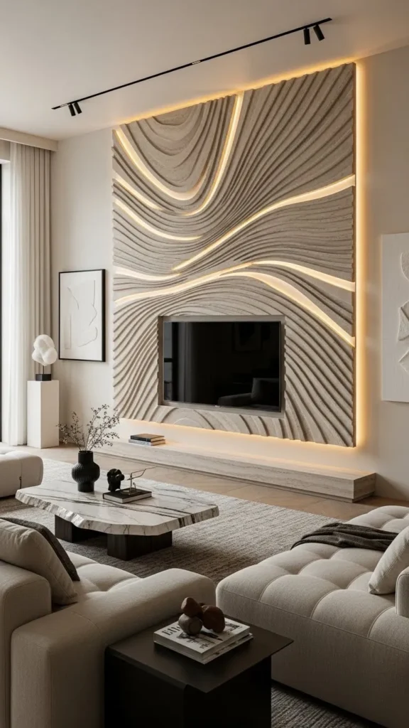 Sculptural Luxury TV Wall Design