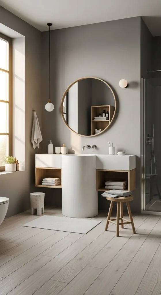 Soft Grey Walls with White Fixtures