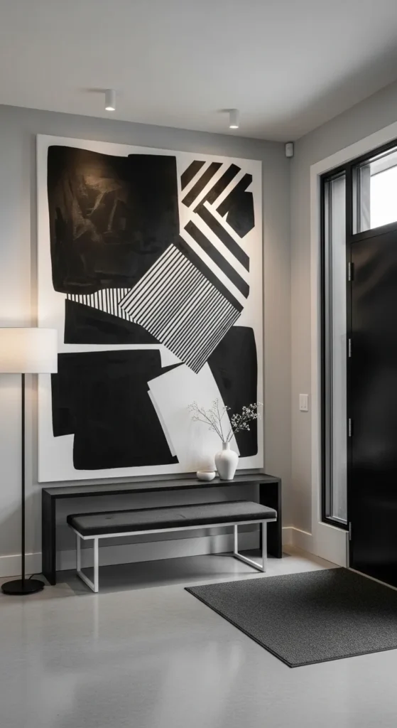 Monochrome Entryway with Bold Wall Art