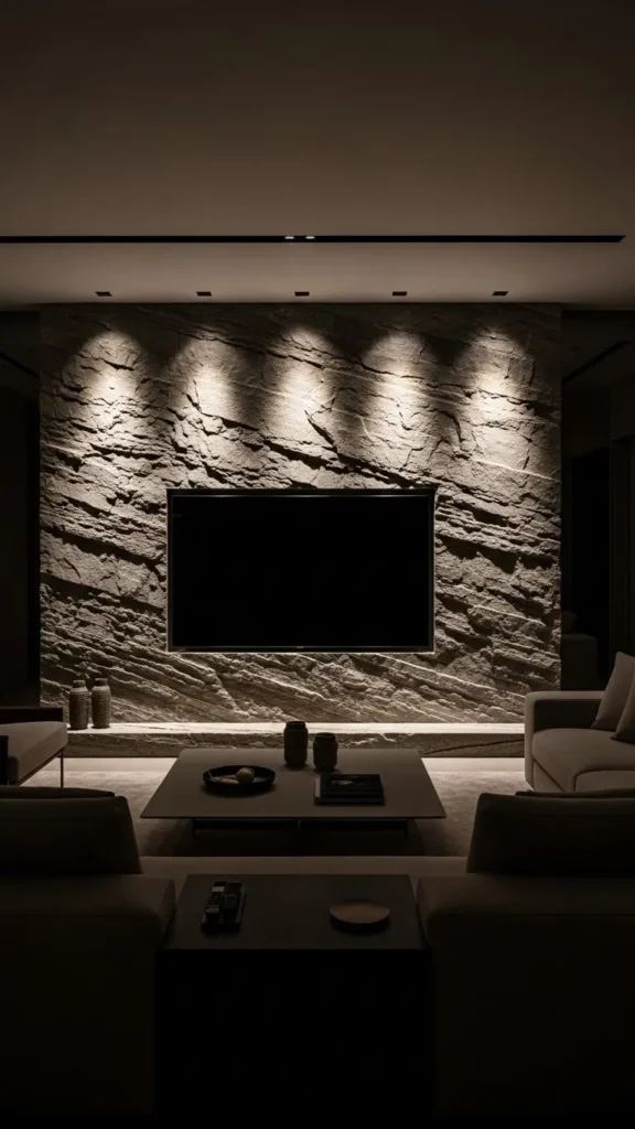 Textured Stone TV Wall Statement
