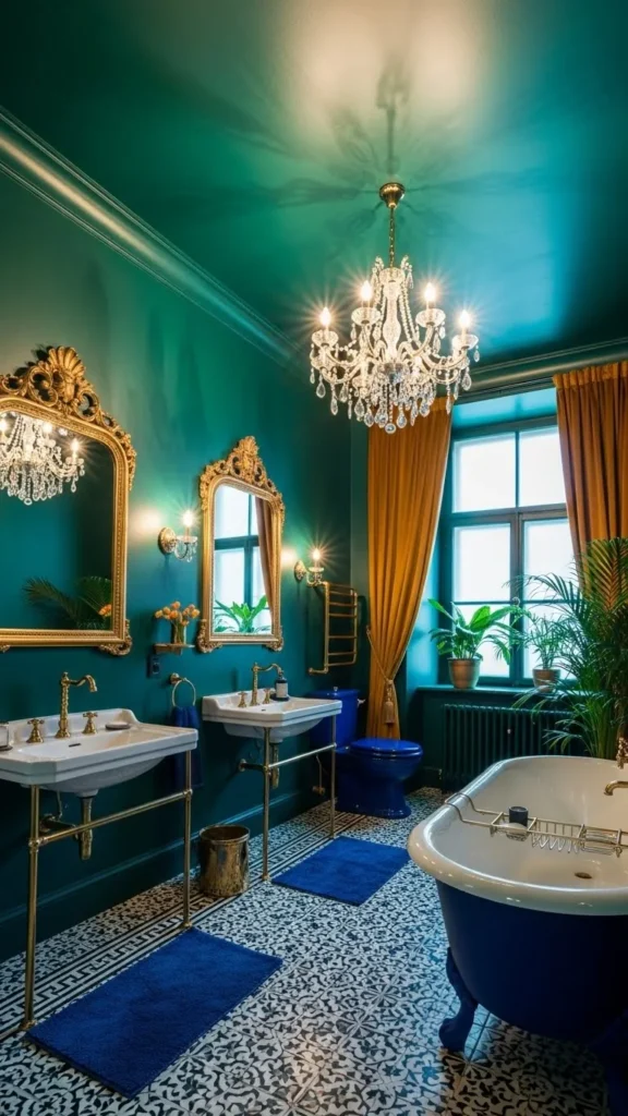 Color Drenched Ceiling Bathroom