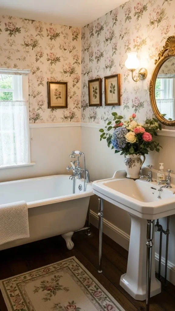 Cottage Bathroom with Floral Accents