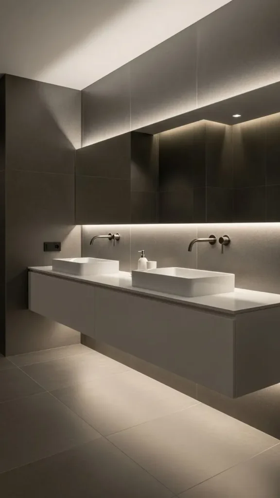 Dark Grey Walls with Floating White Vanity