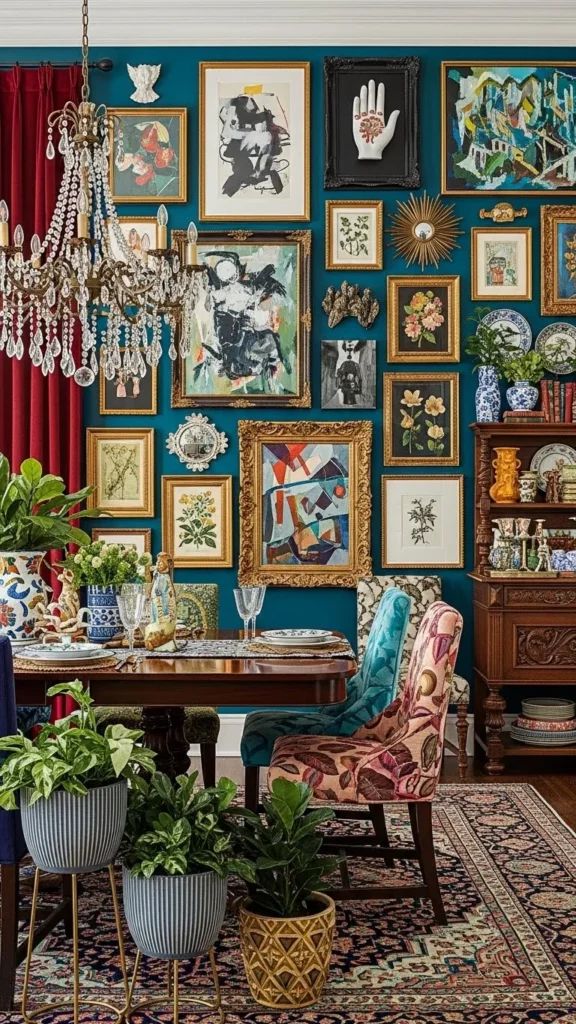 Eclectic Art Filled Dining Room