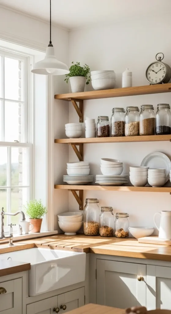 Farmhouse Kitchen with Open Shelving