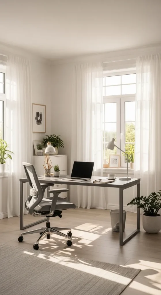 Grey and White Office with Natural Light